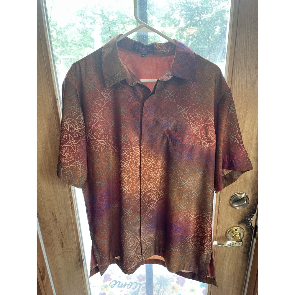 Bali Lestari Men's Xl Short Sleeve Shirt Gold‎ Purple Metallic Boho Festival